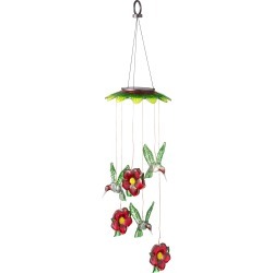 Color Changing Solar Mobile with Hummingbirds and Flowers