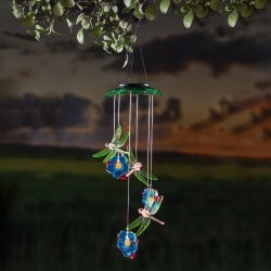 Color Changing Solar Mobile with Dragonflies and Flowers