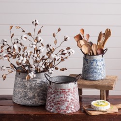 Galvanized Metal Buckets, Set of 3