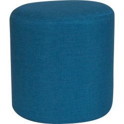 Contemporary Blue Round Ottoman Pouf - Barrington