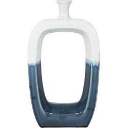 18 Inch White and Blue Vase With Cut Out Center