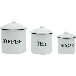 Distressed White Set of Coffee, Tea and Sugar Containers