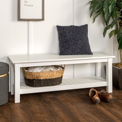Country Style White Entry Bench with Slatted Shelf