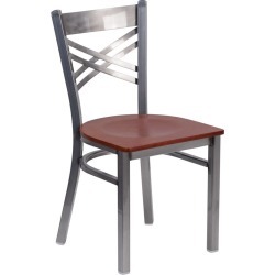 Metal Restaurant Chair - Cherry Wood Seat