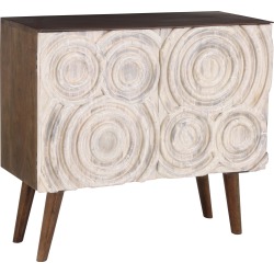 Cream and Mango Wood Mid Century Wine Cabinet