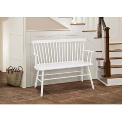 White Spindle Back Bench with Armrests