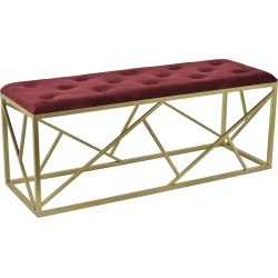 Tufted Cranberry Upholstered Bench with a Gold Metal Base