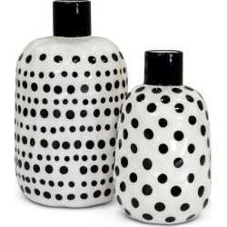 7 Inch White Ceramic Vase with Black Dots