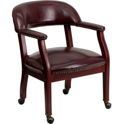 Burgundy Vinyl Accent Chair with Casters