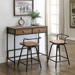 Distressed Pine and Metal 3 Piece Counter Height Breakfast Set.