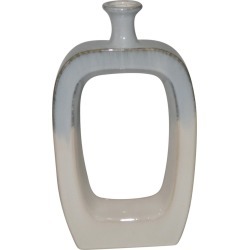 14 Inch White and Green Ceramic Vase with Cutout Design