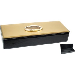 Black and Gold Wood and Glass Jewelry Box with Stone