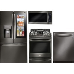 LG 4 Piece Gas Kitchen Appliance Package with Smart Refrigerator.