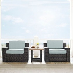 Mist and Brown Wicker Patio Furniture 3 Piece Set - Beaufort Mist and Brown Wicker Patio Furniture 3 Piece Set - Beaufort