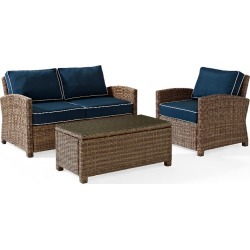 Navy and Brown Wicker Patio Furniture Loveseat, Arm Chair, and. Navy and Brown Wicker Patio Furniture Loveseat, Arm Chair, and.