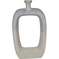 18 Inch White and Green Ceramic Vase with Cutout Design