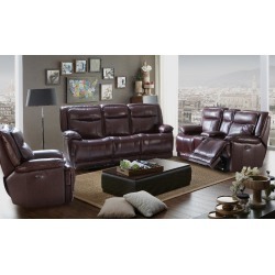 Burgundy Leather-Match Power Reclining Living Room Set - K-Motion Burgundy Leather-Match Power Reclining Living Room Set - K-Motion