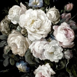 White, Muted Pink, Gray and Blue Floral 3D Print on Glass