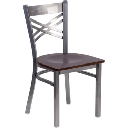 Metal Restaurant Chair - Walnut Wood Seat