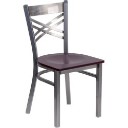 Metal Restaurant Chair - Mahogany Wood Seat