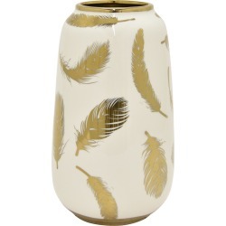11 Inch White Porcelain Vase with Gold Feathers