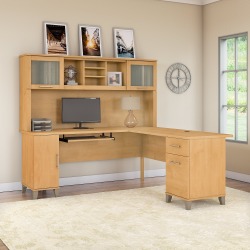 Maple L Shaped Desk with Hutch - Somerset