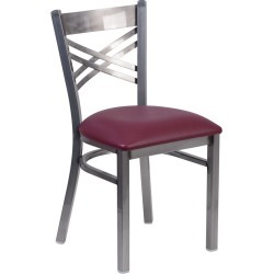 Metal Restaurant Chair - Burgundy Vinyl Seat