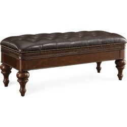 Dark Brown Faux Leather Hand Carved Bench