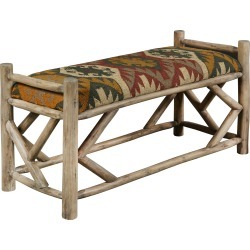 Red, Green and Yellow Upholstered Southwest Reclaimed Wood Bench