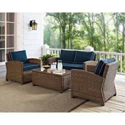 Navy and Brown Wicker Patio Furniture Loveseat, Arm Chairs, and. Navy and Brown Wicker Patio Furniture Loveseat, Arm Chairs, and.