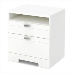 White Night Stand with Drawers and Cord Catcher - Reevo