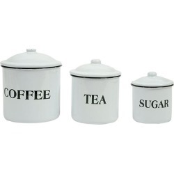 Distressed White Set of Coffee, Tea and Sugar Containers