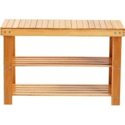 2 Tier Shoe Rack Bench Organizer - Natural Bamboo