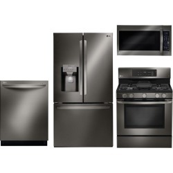 LG 4 Piece Gas Kitchen Appliance Package with French Door Smart.