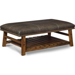 Brown Pinewood Accent Bench with Leather-Like Fabric