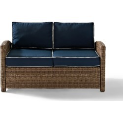 Navy and Brown Wicker Patio Furniture Loveseat - Bradenton Navy and Brown Wicker Patio Furniture Loveseat - Bradenton