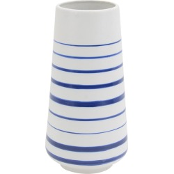 12 Inch White Ceramic Vase With Blue Stripes