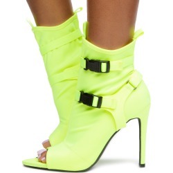 Carmy-18 Lycra Strap Heels Neon Yellow Lycra