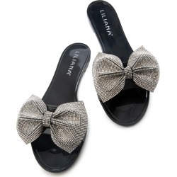 Jelli-67 Rhinestone Bow Sandals Black