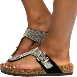 Berk-04 Rhinestone Sandals Black