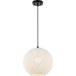 12" Lacey Bohemian Minimalist Iron/Rope Woven Globe LED Pendant White/Black - JONATHAN Y