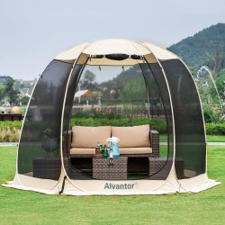 Alvantor 10'x10' Outdoor Pop Up Portable Gazebo Tent with Mesh Netting 4-6 People Screened Shelter Beige