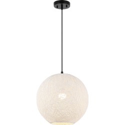 16" Lacey Bohemian Minimalist Iron/Rope Woven Globe LED Pendant White/Black - JONATHAN Y