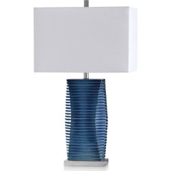 Vertical Lined Moulded Table Lamp with Steel Base Blue - StyleCraft