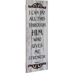 23" x 8" Decorative Philippians 4:13 Wooden Wall Art Worn White - Stonebriar Collection