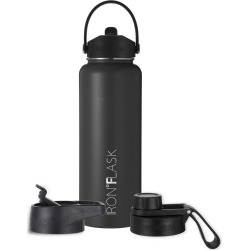 IRON FLASK 40oz Wide Mouth Sports Water Bottle - 3 Lids, Leak Proof, Double Walled Vacuum Insulated - Midnight Black