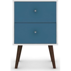 Liberty 2.0 Mid Century Modern Nightstand White/Aqua Blue - Manhattan Comfort