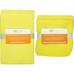 Ultra Absorbent Microfiber Waffle Kitchen Towel And Dish Cloth Set Lemon (Yellow)...