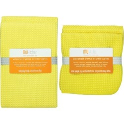 Ultra Absorbent Microfiber Waffle Kitchen Towel And Dish Cloth Set Lemon (Yellow) - Mu Kitchen Ultra Absorbent Microfiber Waffle Kitchen Towel And Dish Cloth Set Lemon (Yellow) - Mu Kitchen