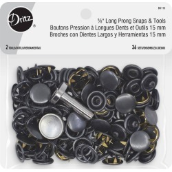 Dritz 36ct Snaps Long Prong & Tools Black